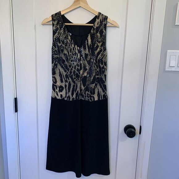 Joseph Ribkoff sz 8 Animal Print Black Halter Dress Evening Formal LBD - Picture 3 of 8